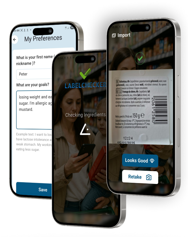 LabelChecker ingredient checker app and barcode scanner UI